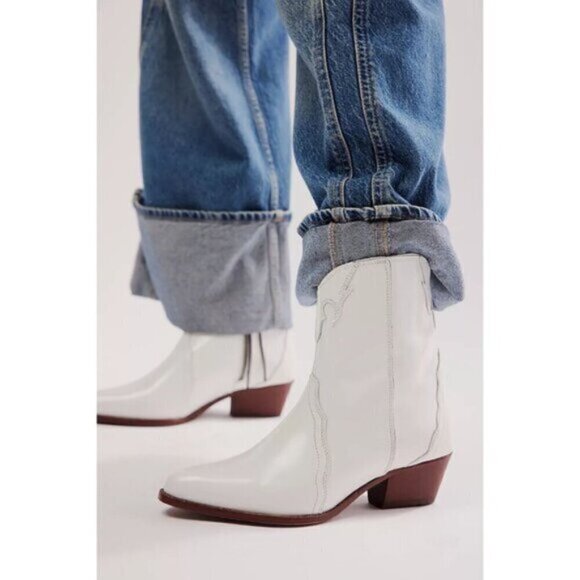 FREE PEOPLE New Frontier Western Bootie in White Leather Size EU 37 US 7 - Picture 1 of 16